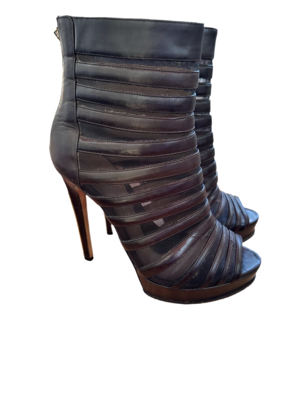 Hervé Léger Black Mesh Cage Peep Toe Platform Ankle Booties Size 7.5